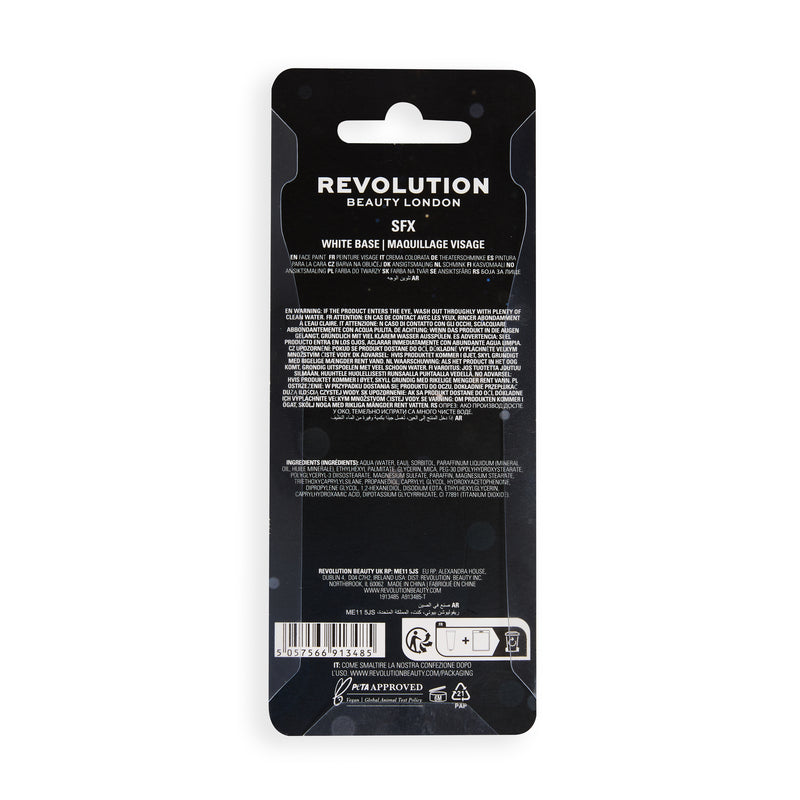 Back of the SFX White Base Foundation packaging with the ingredient list
