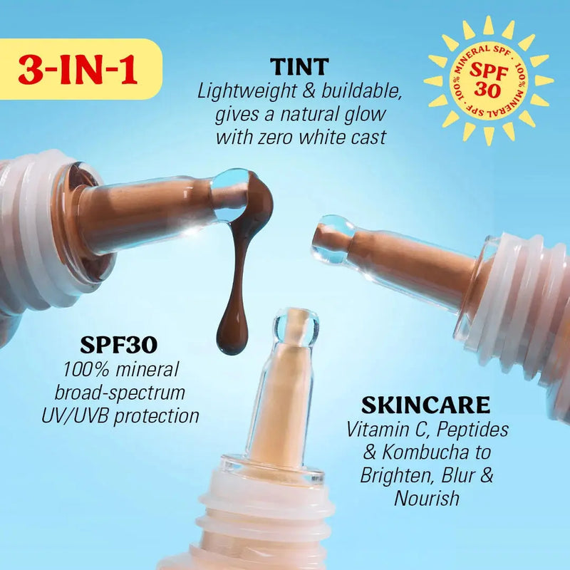 Revolution Superdewy SPF30 Skin Tint Fair Neutral Cool, lichtgewicht foundation, foto 2 van 5