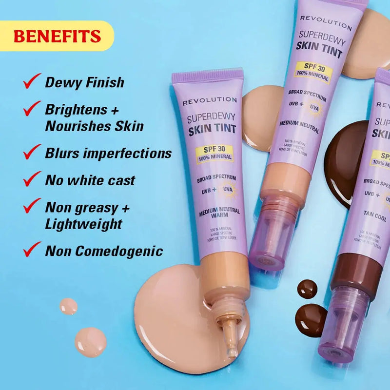 Revolution Superdewy SPF30 Skin Tint Light Cool, lichte foundation met minerale SPF30, foto 4 van 5