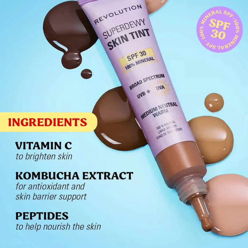 Revolution Superdewy SPF30 Skin Tint Tan Cool, een minerale skin tint met SPF30, foto 3 van 5