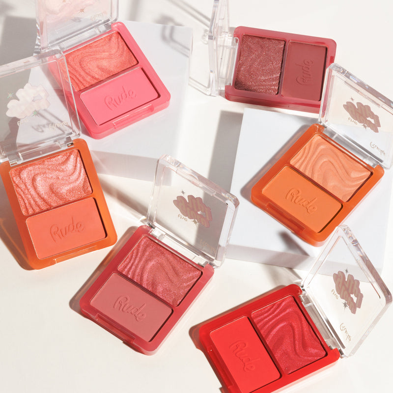 Rude Cosmetics The Glow Up! Matte & Shimmer Blush Duo Blazing Red, blush duo met matte en shimmer finish., foto 5 van 9
