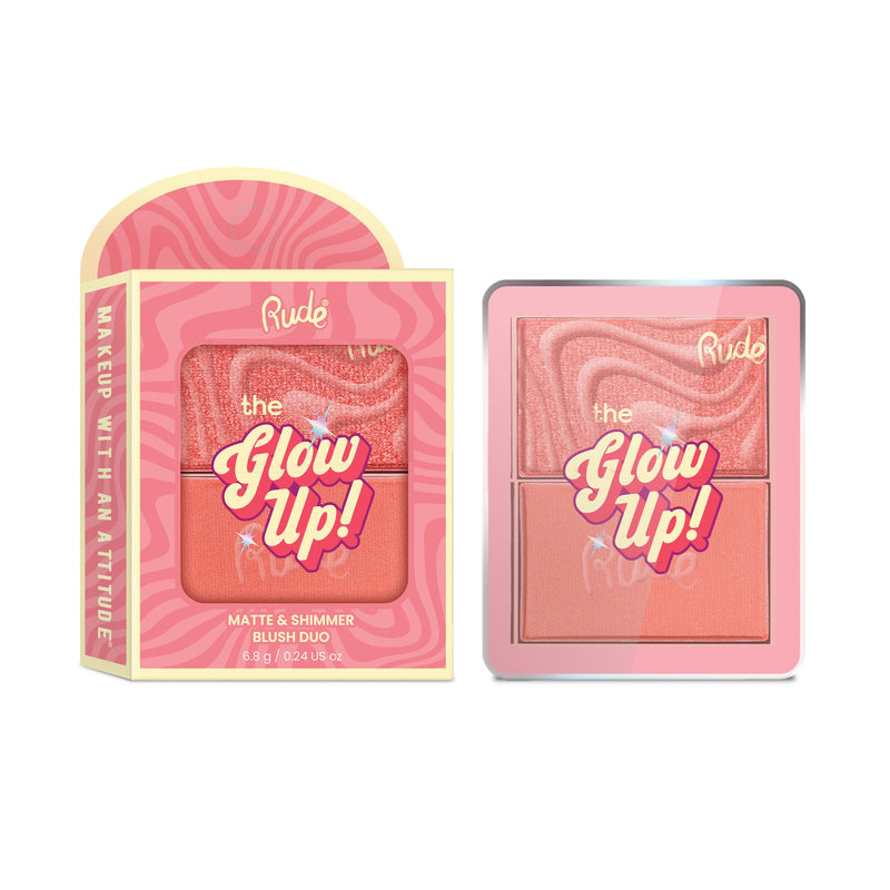 Rude Cosmetics The Glow Up! Matte & Shimmer Blush Duo Coral Gleam, 2-in-1 blush met matte en shimmer finish