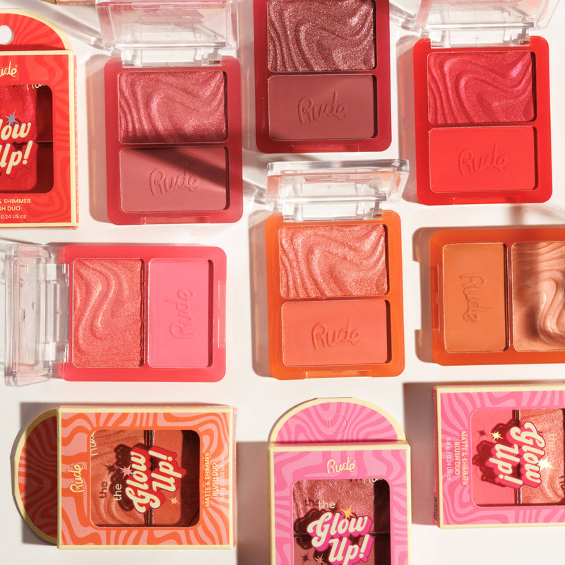 Rude Cosmetics The Glow Up! Matte & Shimmer Blush Duo Coral Gleam, 2-in-1 blush met matte en shimmer finish, foto 4 van 9
