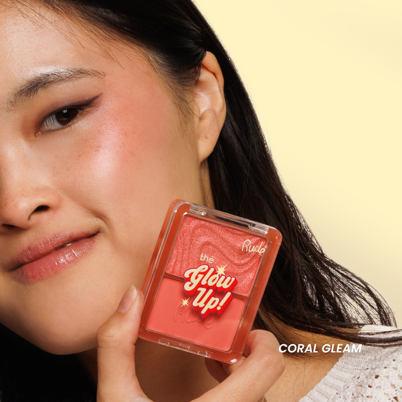 Rude Cosmetics The Glow Up! Matte & Shimmer Blush Duo Pink Aura, 2-in-1 blush duo, foto 7 van 9