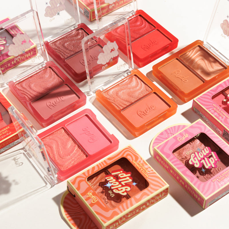 Rude Cosmetics The Glow Up! Matte & Shimmer Blush Duo Warm Ginger, duo blush, foto 9 van 9