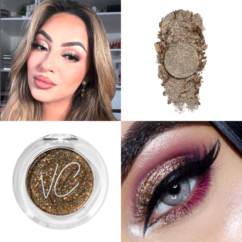 Vani Cosmetics Pressed Glitter Eclipse, holografische gouden pressed glitter oogschaduw, foto 4 van 7