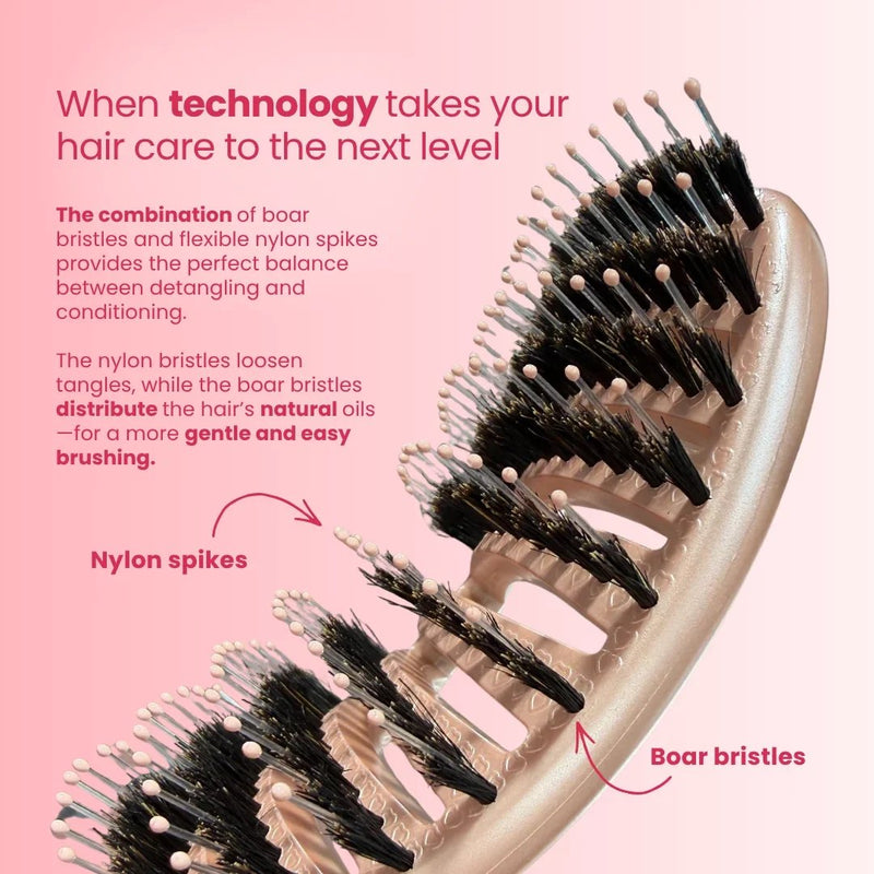 Yuaia Haircare Curvy Brush with Boar Bristles Shiny Pink, haarborstel met varkensharen, foto 3 van 7